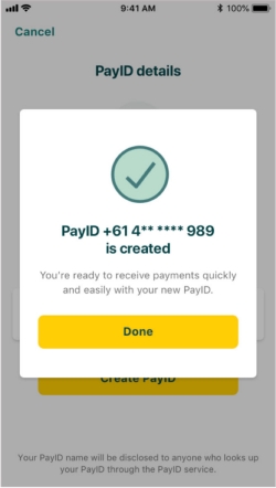 Mobile app PayID creation screen