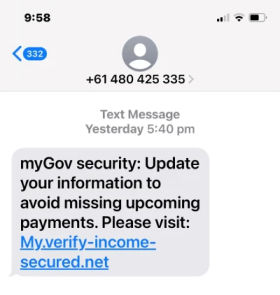 Example of myGov scam