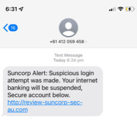 Example of suspicious warning via text